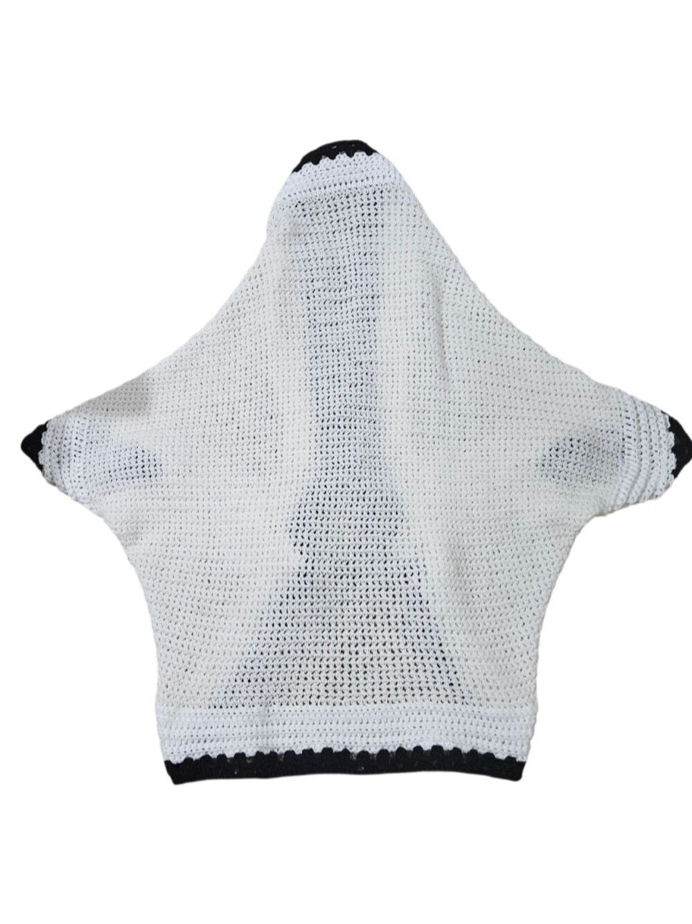 Handmade White Hand Knit Crochet Cocoon Cardigan Granny Square Black Open Front - Picture 9 of 17
